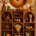 retro harvest hutch display with Thanksgiving headline and warm amber autumn accents