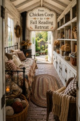 A Chicken Coop Turned Cozy Fall Reading Room