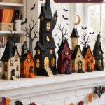 A haunted Halloween village made of paper