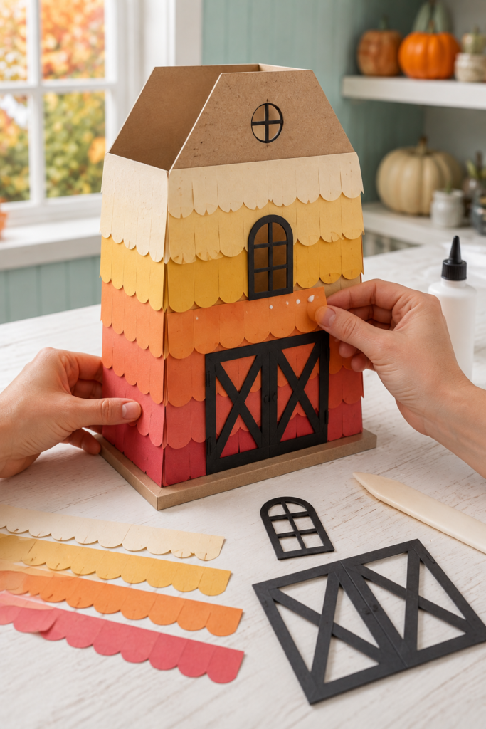 Adding candy-corn stripes to a barn lantern