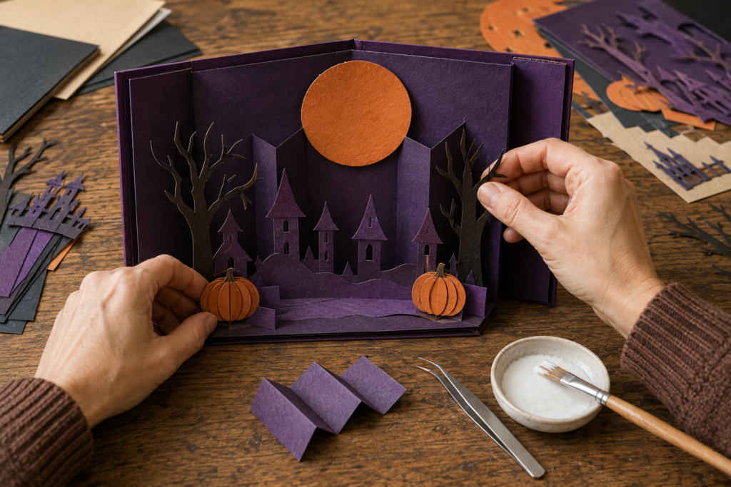 Adding scenery to a Halloween accordion stage