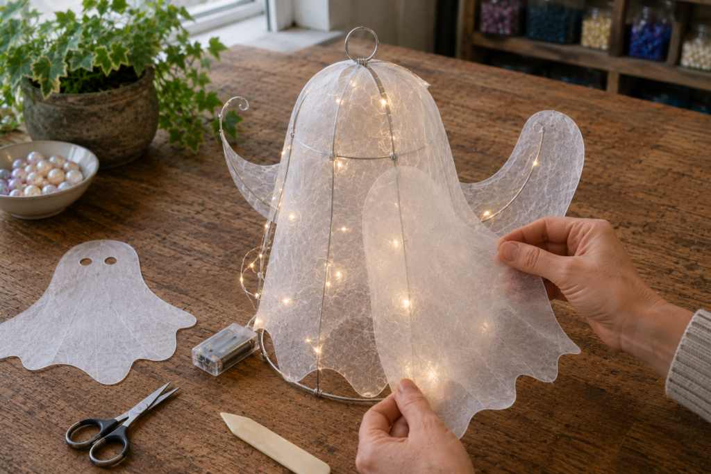 Adding vellum panels to a ghost lantern