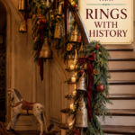 Antique Bells and Christmas Garland on Curved Staircase