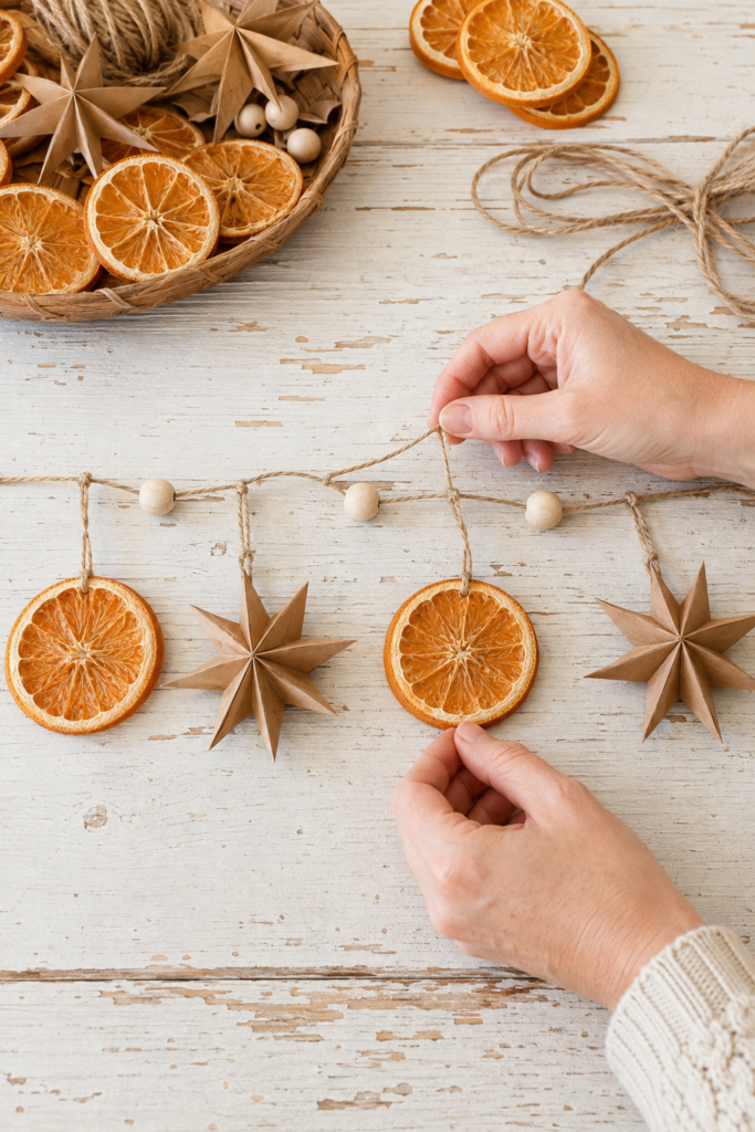 Assembling a Dried Orange and Star Garland