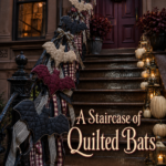 Berry and Cream Quilted Bat Halloween Outdoor Stair Railing