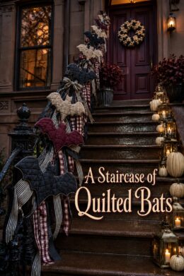 Berry and Cream Quilted Bat Halloween Outdoor Stair Railing