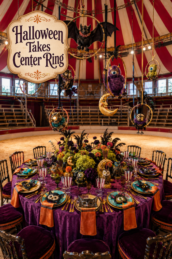 Big Circus Inspired Jewel Toned Halloween Tablescape