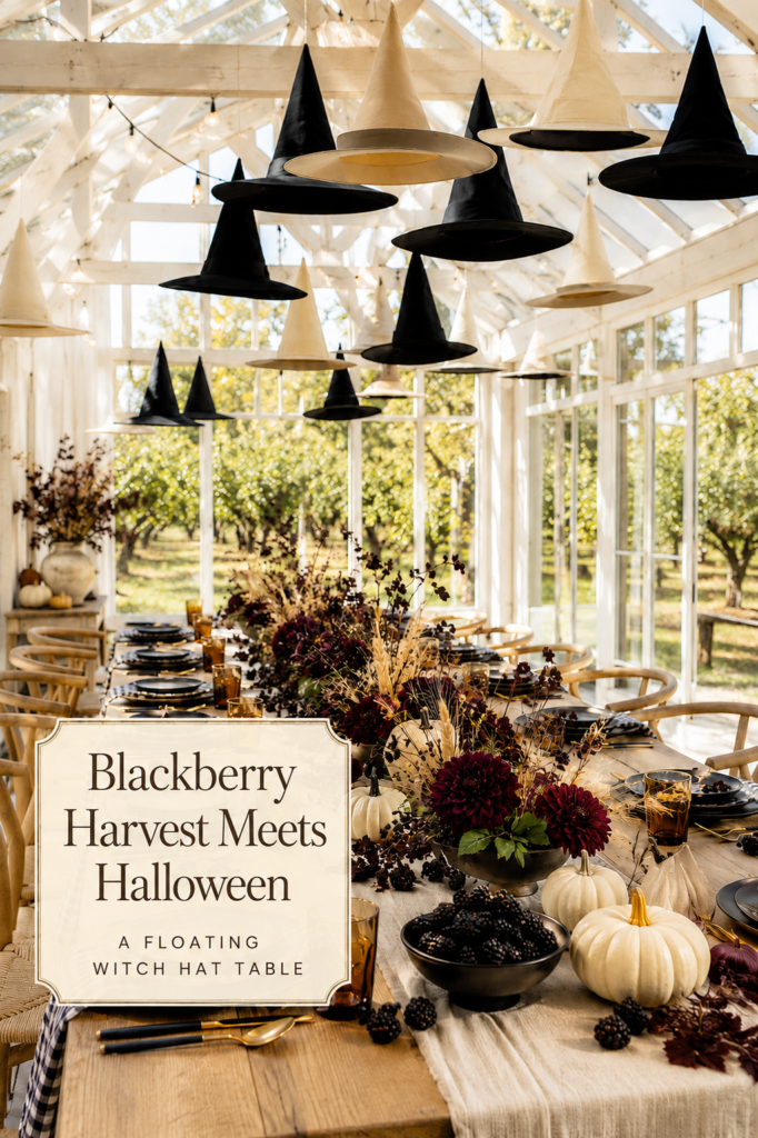 Blackberry Black and Ivory Elegant Halloween Tablescape