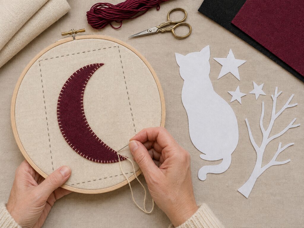 Blanket-Stitching a Felt Moon Applique