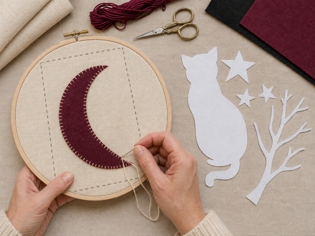 Blanket-Stitching a Felt Moon Applique