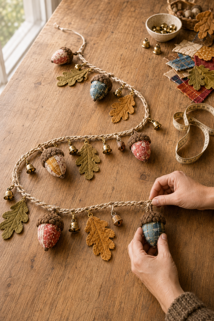 Braided Linen Garland_ Acorns, Leaves, and Bells
