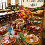 Bright Fall Color in Library Thanksgiving Table Setting