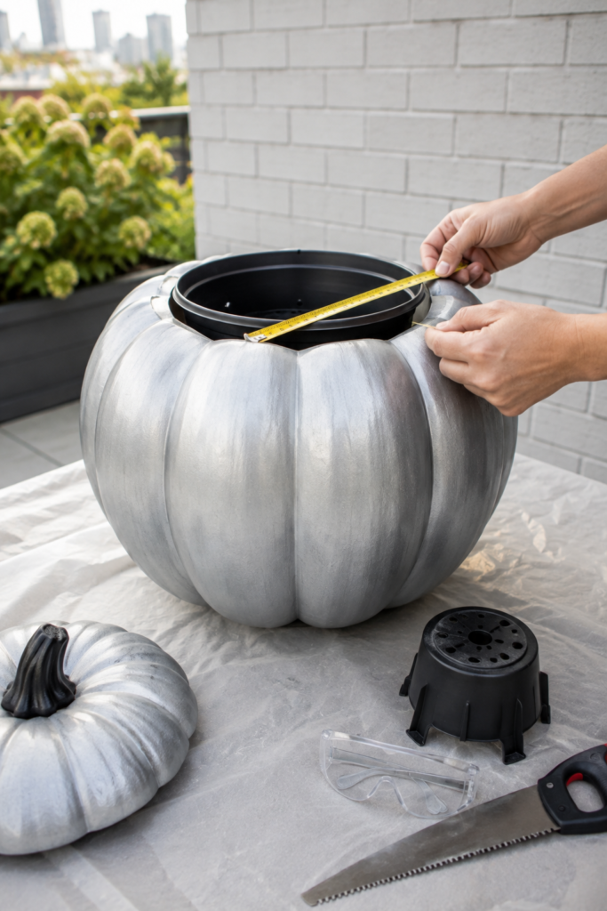 Building a silver disco-mosaic pumpkin planter