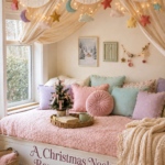 Built In Daybed with Pastel Pillows and Fairy Lights