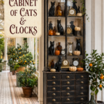 Cabinet of Black Cats and Clocks for Halloween