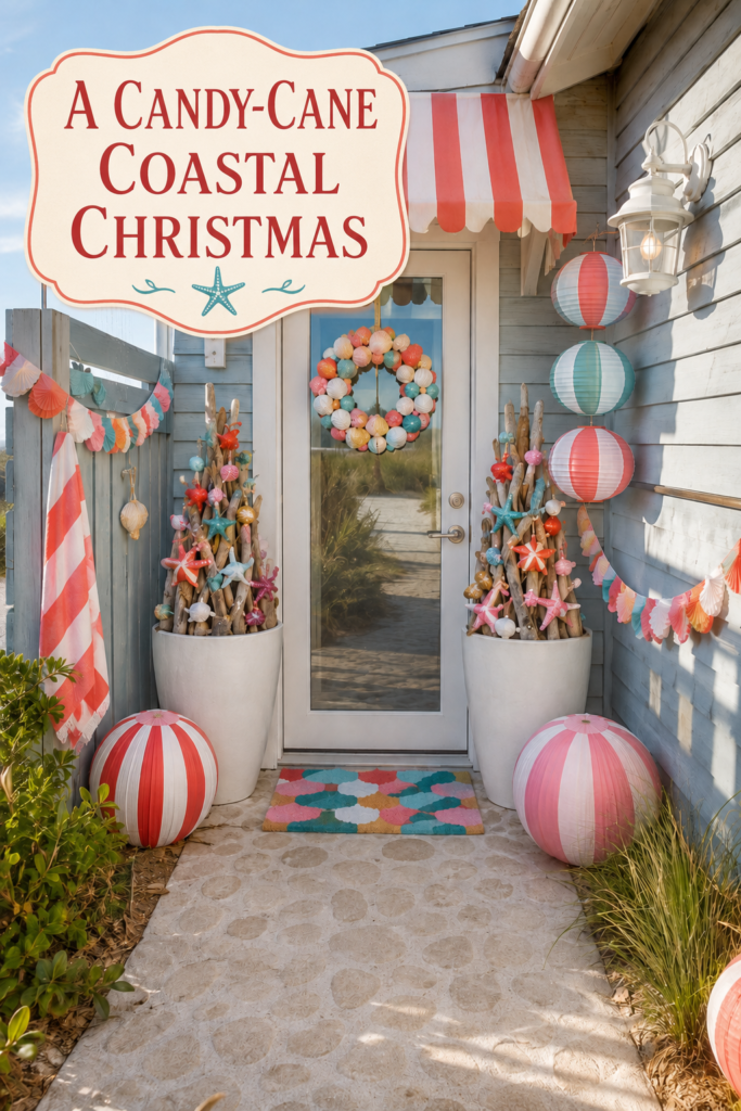Candy Cane Coastal Christmas Front Door Decor