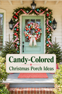 Candy Colored Christmas Front Porch Door Decor