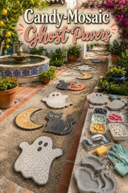 Candy-Mosaic Ghost and Cat Halloween Pavers