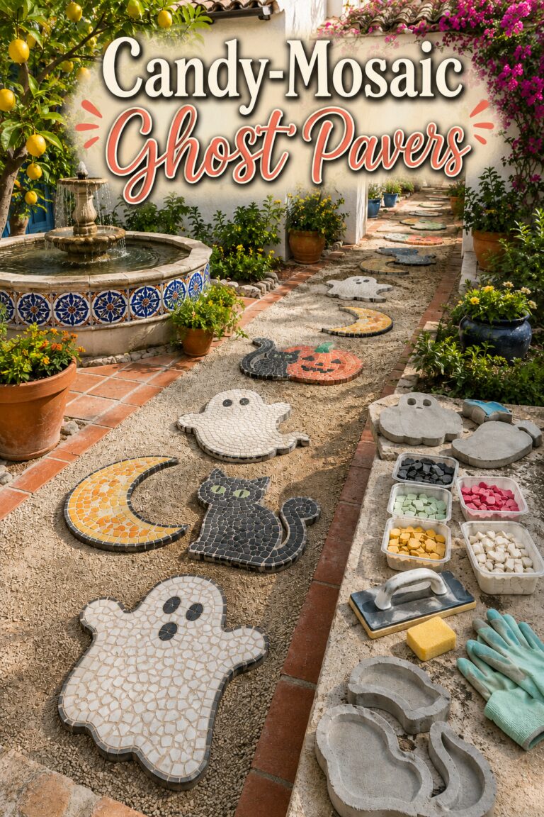 Candy-Mosaic Ghost and Cat Halloween Pavers