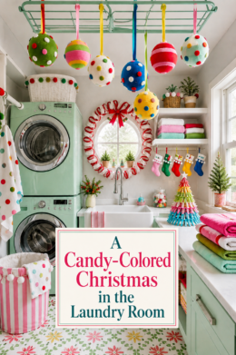 Candy-themed Christmas laundry room decor