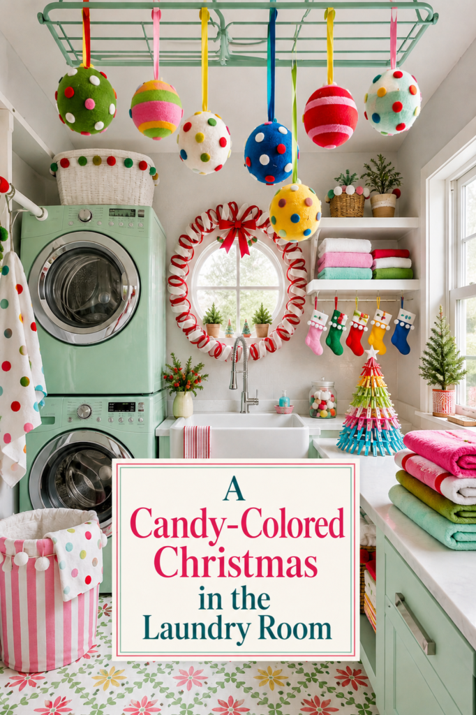 Candy-themed Christmas laundry room decor
