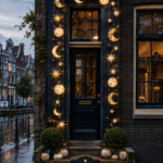 Celestial Halloween Doorway with Moon and Star Lights