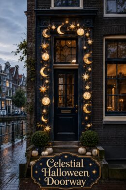 Celestial Halloween Doorway with Moon and Star Lights