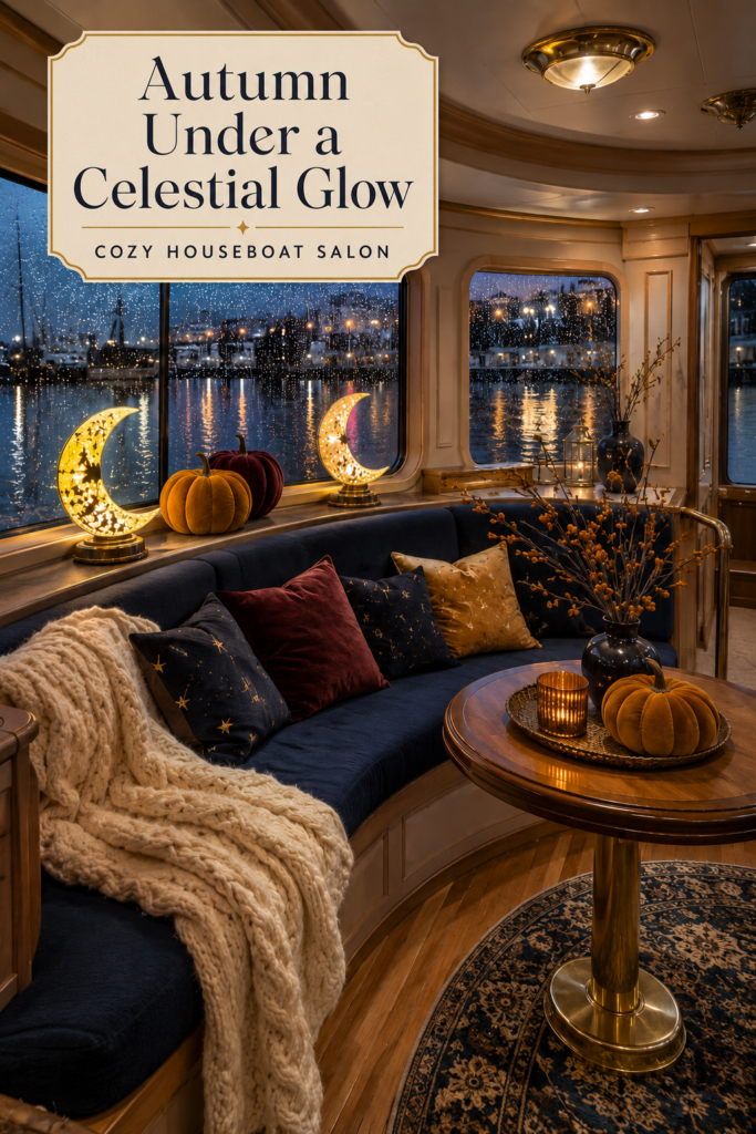 Celestial Moon and Navy Blue Fall Houseboat Salon