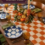 Checkerboard Orange and Blue Thanksgiving Table Setting