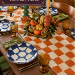 Checkerboard Orange and Blue Thanksgiving Table Setting