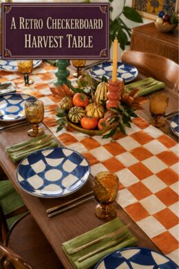 Checkerboard Orange and Blue Thanksgiving Table Setting
