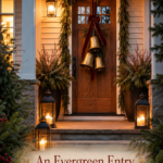 Christas Door Decor with Garland Ribbon and Large Bells