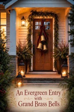 Christas Door Decor with Garland Ribbon and Large Bells