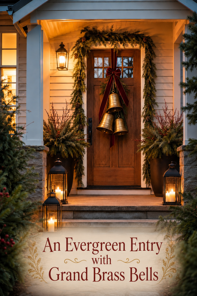 Christas Door Decor with Garland Ribbon and Large Bells
