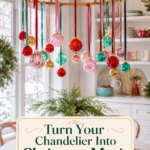 Christmas Chandelier with Ribbons Lights and Ornaments