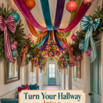 Christmas Hallway Ceiling Decor with Velvet Ribbon