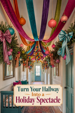 Christmas Hallway Ceiling Decor with Velvet Ribbon