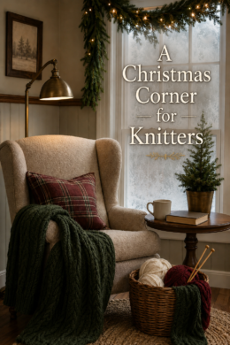 Christmas Knitting Corner with Chair Textured Throw and Basket