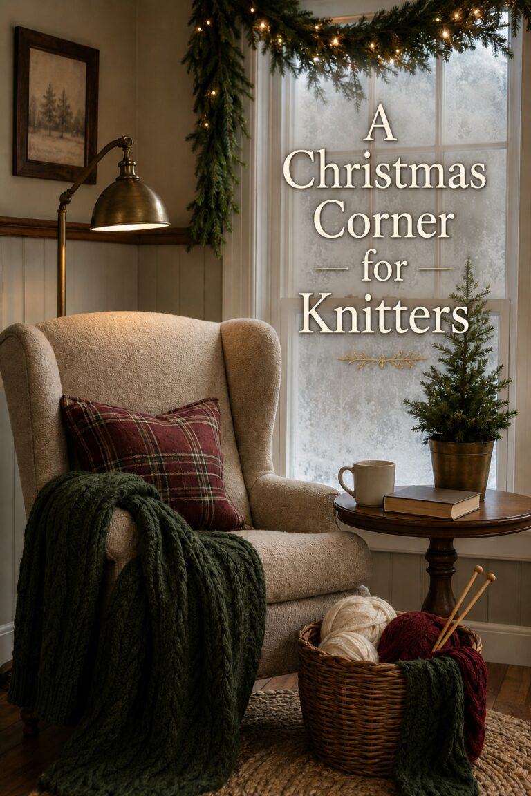 Christmas Knitting Corner with Chair Textured Throw and Basket