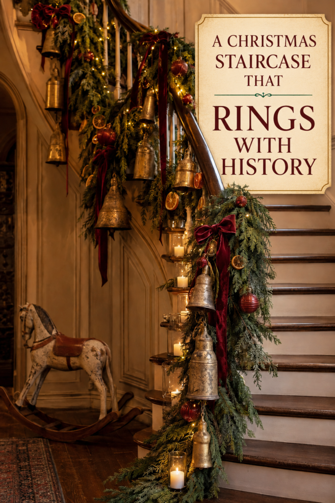 Christmas Staircase with Antique Bells and Garland