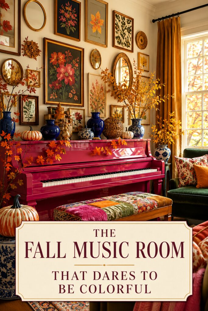 Colorful Fall Music Room with Piano and Bench