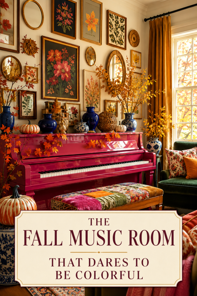 Colorful Fall Music Room with Piano and Bench