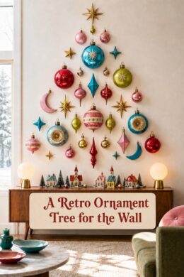 Colorful Ornaments on Wall in Shape of Christmas Tree