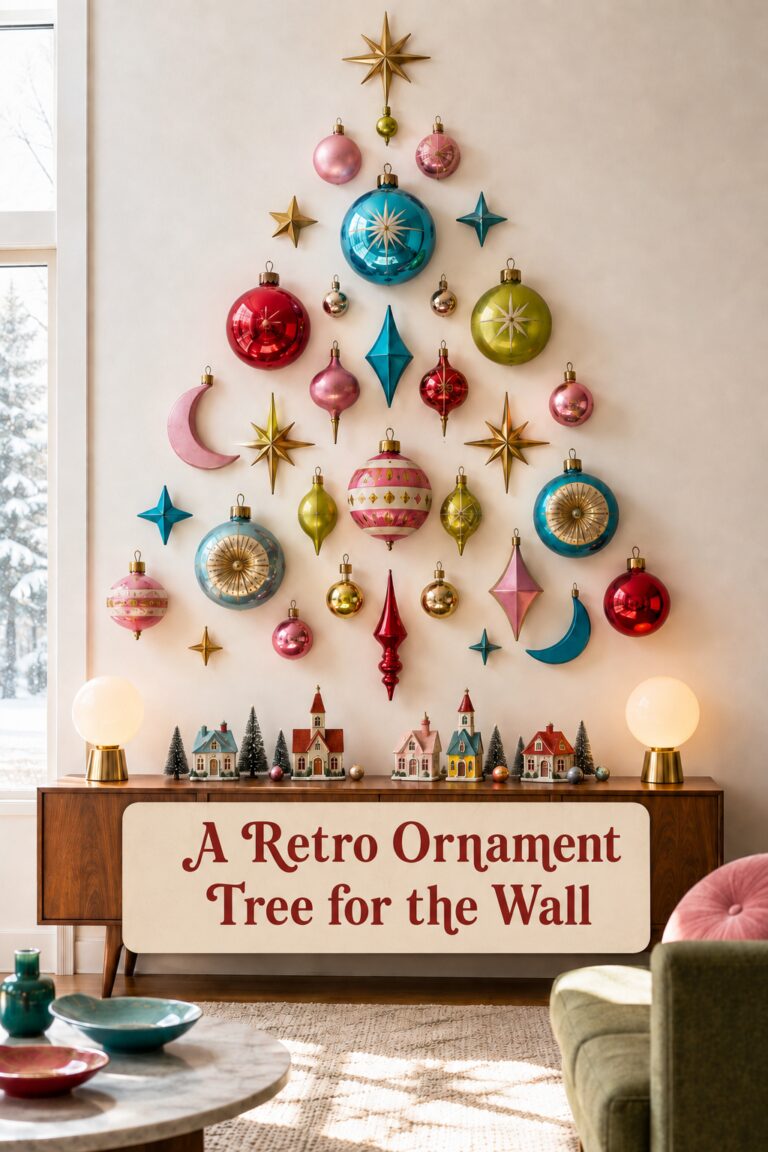 Colorful Ornaments on Wall in Shape of Christmas Tree