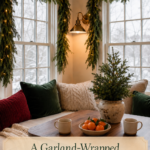 Corner Window Breakfast Nook with Christmas Garland