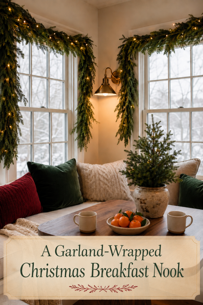 Corner Window Breakfast Nook with Christmas Garland