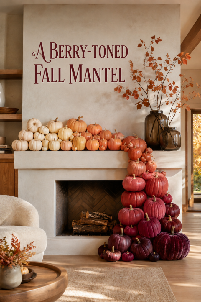 Cream to Berry Gradient Fireplace Pumpkin Decor