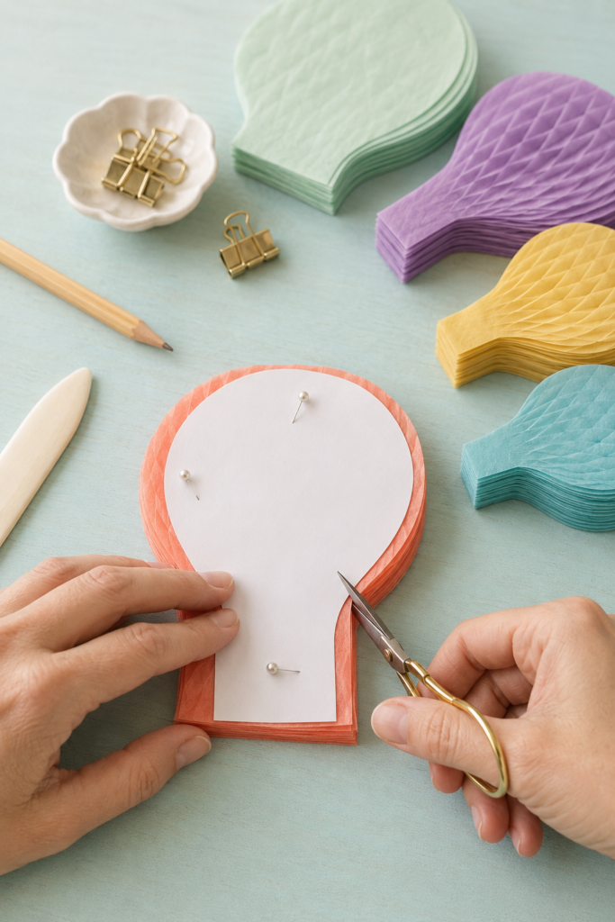 Cutting the paper balloon template