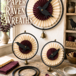 DIY Pleated Paper Raven Halloween Wreaths