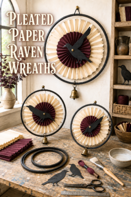 DIY Pleated Paper Raven Halloween Wreaths
